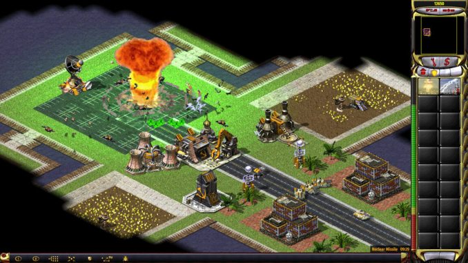 A nuke goes off near a player's base in Command & Conquer: Red Alert 2.