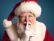 Studio image of Santa Claus Smiling, winking, and placing his finger in front of his lips.