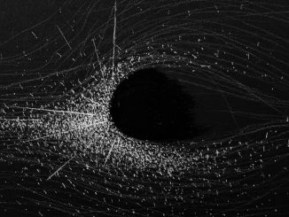 Lucas J. Rougeux, Light Particles against a Black Hole, 2021. Charcoal and acrylic on paper.