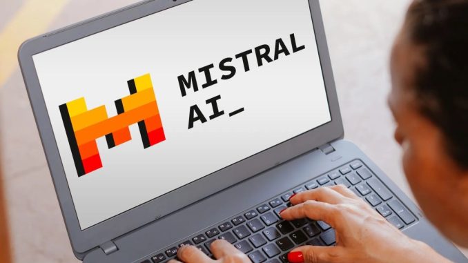 Mistral logo on laptop screen