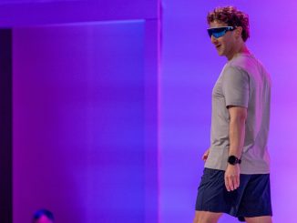 Mark Zuckerberg wears a pair of Meta Oakley Vanguard AI glasses during the Meta Connect event in Menlo Park, California, on Sept. 17, 2025.