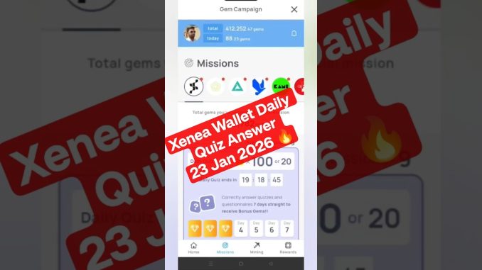 Xenea Wallet Daily Quiz Answer 23 Jan 2026 🔥 | Free Crypto Mining 2025 | #xeneawallet #xenea