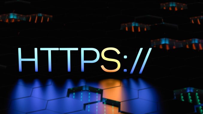 The HTTPS concept with highlighted glowing S. HyperText Transfer Protocol Secure. Increasing the security of encryption. The concept of safe surfing on the net. 3D render.