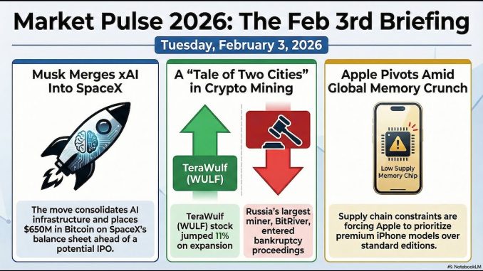 Musk Merges xAI into SpaceX, Bitcoin Miner Bankruptcy & Apple Supply Crunch | Feb 3, 2026