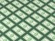 An illustration of patterned 100 dollar bills on a green background