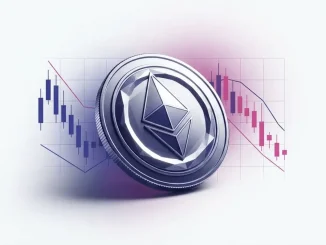 Ethereum coin with price chart grid showing consolidation pattern in purple and magenta gradient