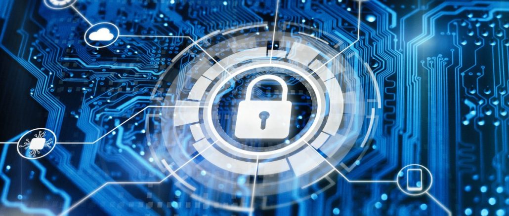 Lock in the middle of a network of applications illustrating cloud security