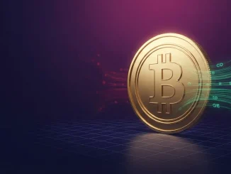 Golden Bitcoin coin illuminated by renewed green institutional ETF inflows on a purple financial grid