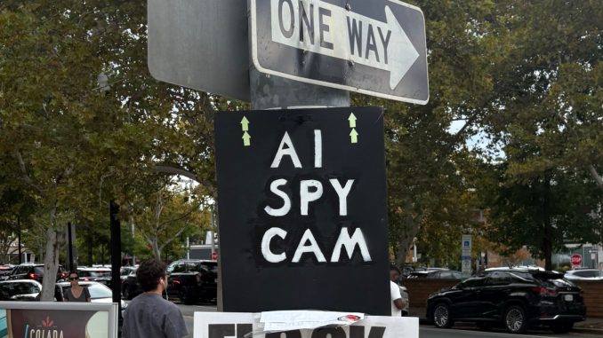 Photo of Flock protest signs in Arlington, Virginia.