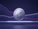 XRP-inspired coin holding above a glowing support platform as derivatives leverage resets