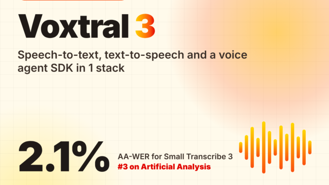 Mistral AI Releases Voxtral 3: Speech-to-Text, TTS and a Voice Agent SDK